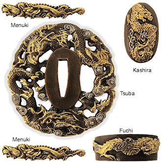 Handmade Dragon Tsuba Sword Furniture Set