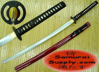 Damascus Musashi Katana Sword - Red Saya